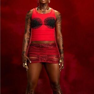 Red Embellished Crop Top